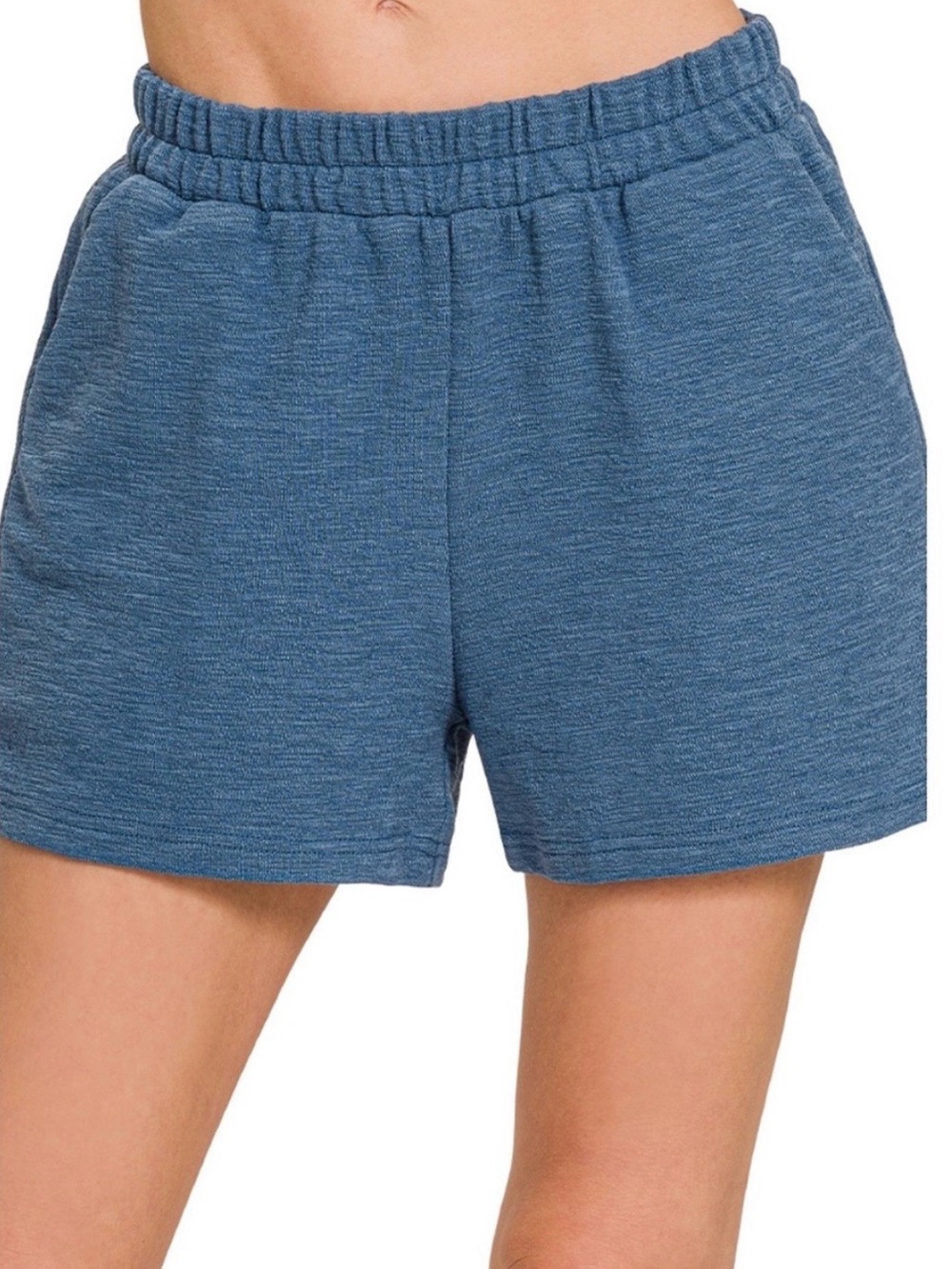 Zenana	Outfitters Dusty Blue Elastic-Waist Athletic Shorts
